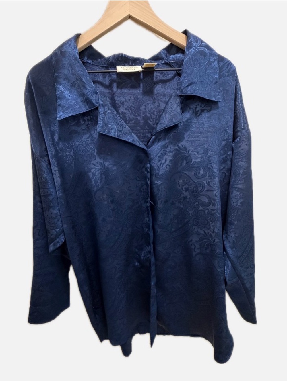 Victorias Secret Vintage Blue Paisley Button-Up Nightgown Shirt